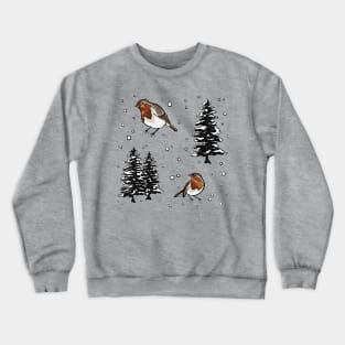 Robin and Snow Covered Trees Pattern Digital Illustration Crewneck Sweatshirt